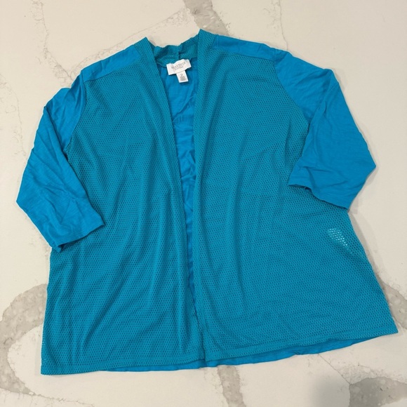 Weekends by Chino’s Camille Mesh Front Cardigan 3/4 Sleeves Women’s 2 Maui Blue - Picture 1 of 6